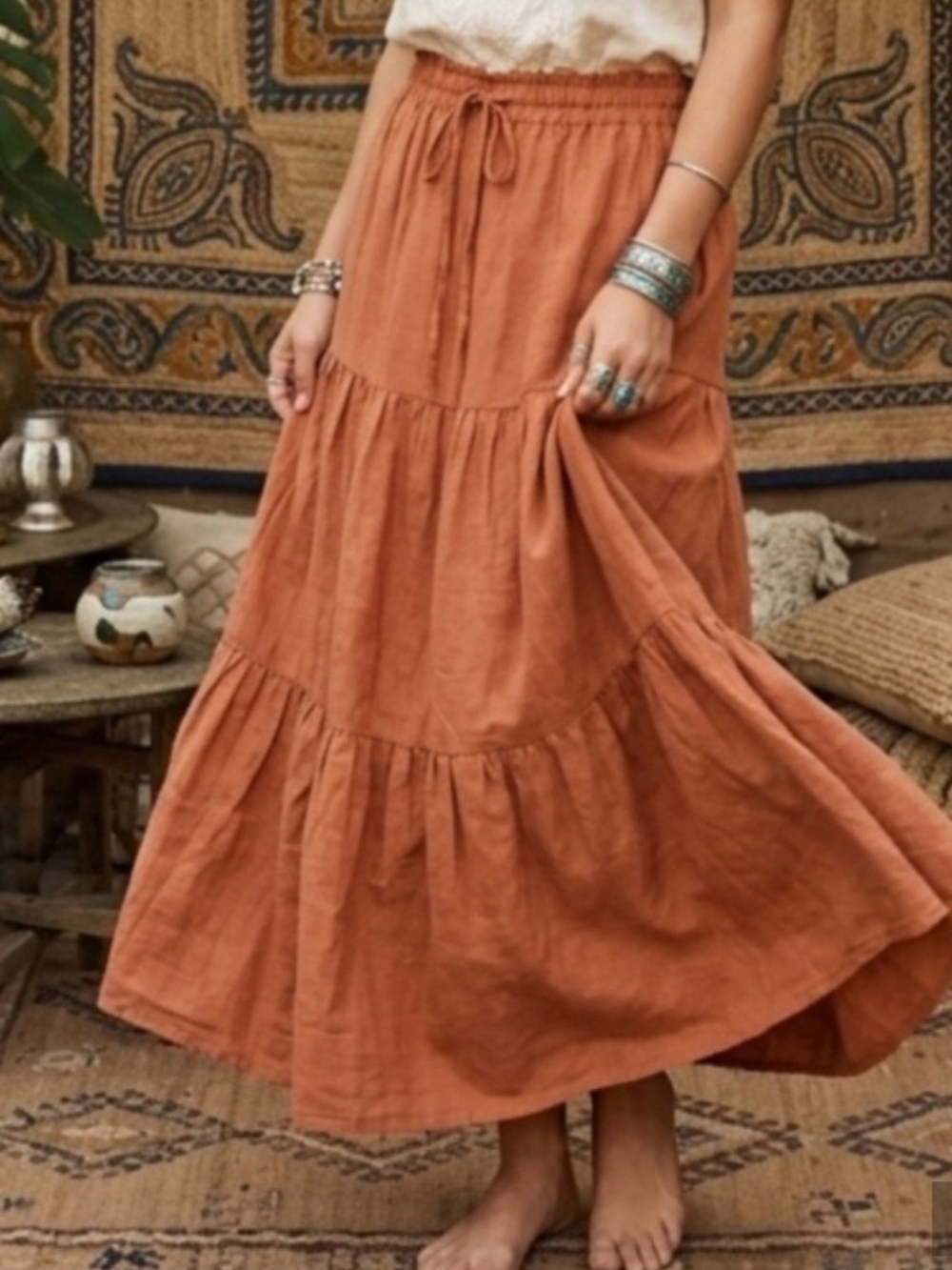Tiered Rust Midi Skirt - Women - Picture 2 of 6